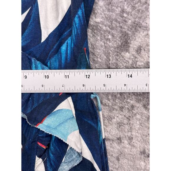 Farm Rio Dress XS Womens Linen Blue Tropical Palm Floral Wrap Mini Jewel Tassel - Picture 5 of 8